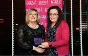 15 February 2020; Kelley Cunningham from Tullamore in Offaly is presented with her Officiating medallion by LGFA President Marie Hickey during the Learn to Lead – LGFA Female Leadership Programme graduation evening at The Croke Park, Jones Road, Dublin. The Learn to Lead programme was devised to develop the next generation of leaders within Ladies Gaelic Football. Photo by Brendan Moran/Sportsfile