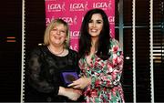 15 February 2020; Ailbhe Quinn from Latton GAA club in Monaghan is presented with her Coaching medallion by LGFA President Marie Hickey during the Learn to Lead – LGFA Female Leadership Programme graduation evening at The Croke Park, Jones Road, Dublin. The Learn to Lead programme was devised to develop the next generation of leaders within Ladies Gaelic Football. Photo by Brendan Moran/Sportsfile