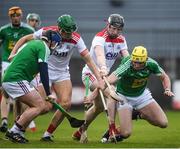 16 February 2020; Aaron Craig, right, and Eoin Price of Westmeath in action against Damien Cahalane, 7, and Aidan Walsh of Cork during the Allianz Hurling League Division 1 Group A Round 3 match between Westmeath and Cork at TEG Cusack Park in Mullingar, Westmeath. Photo by Ramsey Cardy/Sportsfile