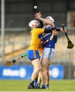 16 February 2020; Ryan Mullaney of Laois is tackled by Liam Corry of Clare during the Allianz Hurling League Division 1 Group B Round 3 match between Clare and Laois at Cusack Park in Ennis, Clare. Photo by Eóin Noonan/Sportsfile