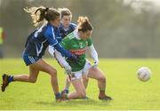 16 February 2020; Kathryn Sullivan of Mayo in action against Katie Murray, left, and Aileen Wall of Waterford during the Lidl Ladies National Football League Division 1 Round 3 match between Mayo and Waterford at Swinford Amenity Park in Swinford, Mayo. Photo by Sam Barnes/Sportsfile