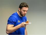 17 February 2020; Josh Murphy blows out a candle on his 25th birthday following a Leinster Rugby Press Conference at Leinster Rugby Headquarters in UCD, Dublin. Photo by Ramsey Cardy/Sportsfile