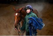 18 February 2020; Poormans Hill and Matthew Love during a visit to Gordon Elliott's yard in Longwood, Co. Meath. Photo by Ramsey Cardy/Sportsfile