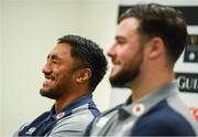 18 February 2020; Bundee Aki, left, and Robbie Henshaw during an Ireland Rugby press conference at the IRFU High Performance Centre at the Sport Ireland Campus in Dublin. Photo by Ramsey Cardy/Sportsfile