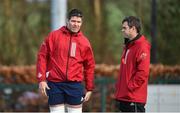 18 February 2020; Billy Holland, left, head coach Johaan van Graan during Munster Rugby squad training at the University of Limerick in Limerick. Photo by David Fitzgerald/Sportsfile