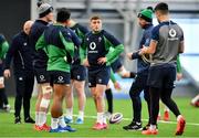 19 February 2020; Assistant coach Mike Catt in conversation with backs Jonathan Sexton, Bundee Aki, Jordan Larmour and Conor Murray during Ireland Rugby squad training at IRFU High Performance Centre at the Sport Ireland Campus in Dublin. Photo by Brendan Moran/Sportsfile