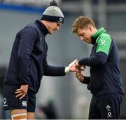 19 February 2020; Jonathan Sexton has his fingers strapped by physio Colm Fuller during Ireland Rugby squad training at IRFU High Performance Centre at the Sport Ireland Campus in Dublin. Photo by Brendan Moran/Sportsfile