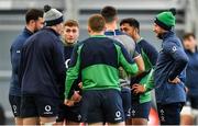 19 February 2020; Assistant coach Mike Catt, right, with backs, from left, Robbie Henshaw, Jonathan Sexton, Jordan Larmour, Andrew Conway, Conor Murray, and Bundee Aki during Ireland Rugby squad training at IRFU High Performance Centre at the Sport Ireland Campus in Dublin. Photo by Brendan Moran/Sportsfile