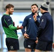19 February 2020; Ross Byrne, left, Robbie Henshaw and Jonathan Sexton during Ireland Rugby squad training at IRFU High Performance Centre at the Sport Ireland Campus in Dublin. Photo by Brendan Moran/Sportsfile