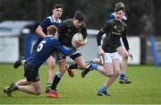 19 February 2020; Tom Larke of Metro Area is tackled by Oisín Grufferty of North Midlands Area during the Shane Horgan Cup Round 4 match between Metro Area and North Midlands Area at Ashbourne RFC in Ashbourne, Co Meath. Photo by Piaras Ó Mídheach/Sportsfile