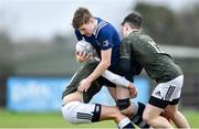 19 February 2020; Sean Ward of North Midlands Area is tackled by Tom Larke, left, and Ben Gouldson of Metro Area during the Shane Horgan Cup Round 4 match between Metro Area and North Midlands Area at Ashbourne RFC in Ashbourne, Co Meath. Photo by Piaras Ó Mídheach/Sportsfile