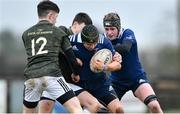 19 February 2020; Sean Tipper of North Midlands Area is tackled by Ben Gouldson, left, and Tom Larke of Metro Area during the Shane Horgan Cup Round 4 match between Metro Area and North Midlands Area at Ashbourne RFC in Ashbourne, Co Meath. Photo by Piaras Ó Mídheach/Sportsfile
