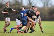 19 February 2020; Turlough O'Brien of Metro Area is tackled by Mark Alexander of North Midlands Area, 7, during the Shane Horgan Cup Round 4 match between Metro Area and North Midlands Area at Ashbourne RFC in Ashbourne, Co Meath. Photo by Piaras Ó Mídheach/Sportsfile