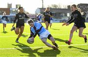 20 February 2020; Naoise O'Reilly of South East Area scores a try against the Metro Area during the Leinster Rugby U18s Girls Area Blitz match between South East Area and Metro Area at Energia Park in Dublin. Photo by Matt Browne/Sportsfile