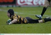 20 December 2003; Ben Young, Co. Carlow, scores his sides first try. Leinster Senior Cup Final, Co. Carlow v De La Salle Palmerston, Donnybrook, Dublin. Picture credit; Pat Murphy  / SPORTSFILE *EDI*