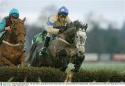 27 December 2003; Joseph Vernet, with John Cullen up, jumps the last first time around on their way to winning the Paddy Power Handicap Hurdle, Leopardstown Racecourse, Dublin. Horse Racing. Picture Credit; Pat Murphy / SPORTSFILE *EDI*