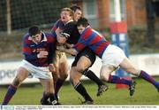 3 January 2004; Stefan Rogers, Ballymena, in action against Jimmy Dempsey, right, Clontarf. AIB All Ireland League 2003-2004, Division 1, Clontarf v Ballymena, Castle Avenue, Dublin. Picture credit; Damien Eagers / SPORTSFILE *EDI*
