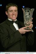 3 January 2004; Jockey Barry Geraghty with his award as RTE / Hibernian 2003 Sports Personality of the Year at a photocall ahead of the announcement of the 2003 Sports Personality of the Year at the Burlington Hotel, Dublin. Picture credit; Brendan Moran / SPORTSFILE *EDI*