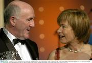 3 January 2004; Hall of Fame Award winner Eddie Keher speaking with Mary Davis, Chief Executive, of the 2003 Special Olympics World Summer Games, who accepted the Team of the Year Award, at a photocall ahead of the announcement of the 2003 Sports Personality of the Year at the Burlington Hotel, Dublin. Picture credit; Brendan Moran / SPORTSFILE *EDI*