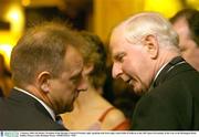 3 January 2004; Pat Hickey, President of the Olympic Council of Ireland, right, speaking with Irish rugby coach Eddie O'Sullivan at the 2003 Sports Personality of the Year at the Burlington Hotel, Dublin. Picture credit; Brendan Moran / SPORTSFILE *EDI*