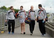 28 June 2013; Carlow players, from left to right, Trevor O'Reilly, Daniel St. Ledger, Shane Mernagh and Darragh Foley arrive for the game at 6pm. GAA Football All-Ireland Senior Championship, Round 1, Carlow v Laois, Dr. Cullen Park, Carlow. Picture credit: Diarmuid Greene / SPORTSFILE