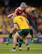 29 June 2013; Jonathan Davies, British & Irish Lions, is tackled by Adam Ashley-Cooper and Michael Hooper, 7, Australia. British & Irish Lions Tour 2013, 2nd Test, Australia v British & Irish Lions, Etihad Stadium, Docklands, Melbourne, Australia. Picture credit: Stephen McCarthy / SPORTSFILE