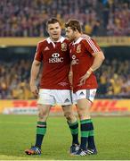 29 June 2013; Leigh Halfpenny, right, and Brian O'Driscoll, British & Irish Lions, after the final whistle. British & Irish Lions Tour 2013, 2nd Test, Australia v British & Irish Lions. Etihad Stadium, Docklands, Melbourne, Australia. Picture credit: Stephen McCarthy / SPORTSFILE