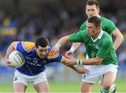 29 June 2013; Francis McGee, Longford, in action against Andrew Lane, Limerick. GAA Football All Ireland Senior Championship, Round 1, Longford v Limerick, Pearse Park, Longford. Picture credit: Ray Lohan / SPORTSFILE