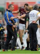 29 June 2013; Peter Creedon Tipperary manager has words with Paul Conroy, Galway. GAA Football All-Ireland Senior Championship, Round 1, Galway v Tipperary, Pearse Stadium, Galway. Picture credit: Ray Ryan / SPORTSFILE