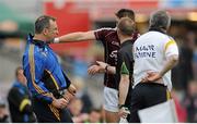 29 June 2013; Tipperary manager Peter Creedon has words with Paul Conroy, Galway. GAA Football All-Ireland Senior Championship, Round 1, Galway v Tipperary, Pearse Stadium, Galway. Picture credit: Ray Ryan / SPORTSFILE