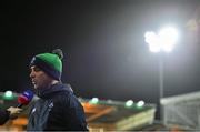 21 February 2020; Ireland head coach Noel McNamara is interviewed by Sky Sports prior to the Six Nations U20 Rugby Championship match between England and Ireland at Franklin’s Gardens in Northampton, England. Photo by Brendan Moran/Sportsfile