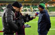 21 February 2020; Ireland head coach Noel McNamara is interviewed by Sky Sports prior to the Six Nations U20 Rugby Championship match between England and Ireland at Franklin’s Gardens in Northampton, England. Photo by Brendan Moran/Sportsfile