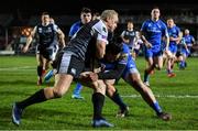 21 February 2020; Hanno Dirksen of Ospreys is tackled by James Lowe of Leinster during the Guinness PRO14 Round 12 match between Ospreys and Leinster at The Gnoll in Neath, Wales. Photo by Ramsey Cardy/Sportsfile