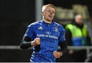 21 February 2020; Tommy O'Brien of Leinster celebrates after scoring his side's first try during the Guinness PRO14 Round 12 match between Ospreys and Leinster at The Gnoll in Neath, Wales. Photo by Ramsey Cardy/Sportsfile