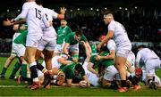 21 February 2020; David McCann of Ireland scores a try which was subsequently disallowed for a knock on during the Six Nations U20 Rugby Championship match between England and Ireland at Franklin’s Gardens in Northampton, England. Photo by Brendan Moran/Sportsfile