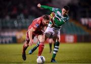 21 February 2020; Gearóid Morrissey of Cork City in action against Gary O'Neill of Shamrock Rovers during the SSE Airtricity League Premier Division match between Shamrock Rovers and Cork City at Tallaght Stadium in Dublin. Photo by Stephen McCarthy/Sportsfile