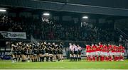 21 February 2020; Both teams stand for a minute's silence prior to the Guinness PRO14 Round 12 match between Zebre and Munster at Stadio Sergio Lanfranchi in Parma, Italy. Photo by Roberto Bregani/Sportsfile
