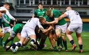 21 February 2020; Thomas Ahern of Ireland is assisted by team-mates John McKee and Sean O’Brien over the ine to score their side's third try during the Six Nations U20 Rugby Championship match between England and Ireland at Franklin’s Gardens in Northampton, England. Photo by Brendan Moran/Sportsfile