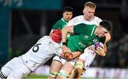 21 February 2020; Thomas Ahern of Ireland is tackled by Richard Capstick of England during the Six Nations U20 Rugby Championship match between England and Ireland at Franklin’s Gardens in Northampton, England. Photo by Brendan Moran/Sportsfile