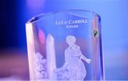 21 February 2020; A general view of the Lulu Carroll award during the 2019 LGFA Volunteer of the Year awards night at Croke Park in Dublin.  Photo by Piaras Ó Mídheach/Sportsfile
