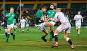 21 February 2020; Max O’Reilly of Ireland beats the tackle of George Barton of England on the way to scoring his side's fifth try during the Six Nations U20 Rugby Championship match between England and Ireland at Franklin’s Gardens in Northampton, England. Photo by Brendan Moran/Sportsfile