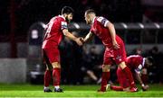 21 February 2020; Gary Deegan of Shelbourne, left, is congratulated by team-mate Georgie Poynton after scoring his side's first goal during the SSE Airtricity League Premier Division match between Shelbourne and Dundalk at Tolka Park in Dublin. Photo by Harry Murphy/Sportsfile