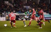 21 February 2020; Graham Burke of Shamrock Rovers shoots to score his side's fifth goal during the SSE Airtricity League Premier Division match between Shamrock Rovers and Cork City at Tallaght Stadium in Dublin. Photo by Stephen McCarthy/Sportsfile