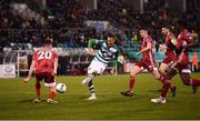 21 February 2020; Graham Burke of Shamrock Rovers shoots to score his side's fifth goal during the SSE Airtricity League Premier Division match between Shamrock Rovers and Cork City at Tallaght Stadium in Dublin. Photo by Stephen McCarthy/Sportsfile