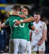 21 February 2020; Dan Kelly, right and Cian Prendergast of Ireland celebrates victory after the Six Nations U20 Rugby Championship match between England and Ireland at Franklin’s Gardens in Northampton, England. Photo by Brendan Moran/Sportsfile