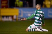 21 February 2020; Graham Burke of Shamrock Rovers celebrates after scoring his side's sixth goal during the SSE Airtricity League Premier Division match between Shamrock Rovers and Cork City at Tallaght Stadium in Dublin. Photo by Stephen McCarthy/Sportsfile