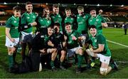 21 February 2020; Ireland players celebrate victory after the Six Nations U20 Rugby Championship match between England and Ireland at Franklin’s Gardens in Northampton, England. Photo by Brendan Moran/Sportsfile