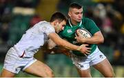 21 February 2020; Oran McNulty of Ireland is tackled by Charlie Watson of England during the Six Nations U20 Rugby Championship match between England and Ireland at Franklin’s Gardens in Northampton, England. Photo by Brendan Moran/Sportsfile