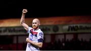 21 February 2020; Chris Shields of Dundalk celebrates following the SSE Airtricity League Premier Division match between Shelbourne and Dundalk at Tolka Park in Dublin. Photo by Harry Murphy/Sportsfile