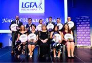 21 February 2020; Ladies Gaelic Football Association President Marie Hickey, front and centre, with award winners, back row, from left, George Leetch, representing the St Nathy’s club in Sligo, winner of the Club Coach of the Year award, Galway’s John McDermott, winner of  the PRO of the Year award, Shirley Doody from the Kerins O’Rahillys club in Kerry, winner of the Club Committee Officer of the Year award, Eoin Delaney from Crettyard, Co. Laois, winner of the Young Volunteer of the Year award, Ger McCarthy, Co. Cork, winner of the Local Journalist of the Year award and Michael Ryan, from Ballymacarbry in Co. Waterford, winner of the Volunteer Hall of Fame award. Front row, from left,   Ciara Marley, representing St Catherine’s, Co. Armagh, winner of the School Coach of the Year award, Galway’s Geraldine Heverin winner of the County/Provincial Officer of the Year award, Maggie Skelton, from Aghyaran in Co. Tyrone, winner of the Lulu Carroll award for the Overall Volunteer of the Year, and Ciara Lane from Louth, and representing the Calgary Chieftains Club in Canada, winner of the International Volunteer of the Year award during the 2019 LGFA Volunteer of the Year awards night at Croke Park in Dublin. Photo by Piaras Ó Mídheach/Sportsfile